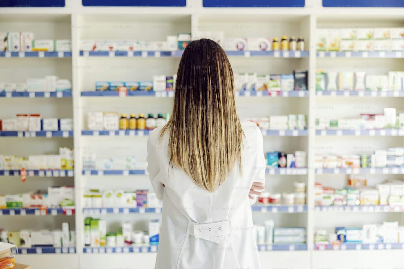 In-house pharmacy shelves at Klinik Selva